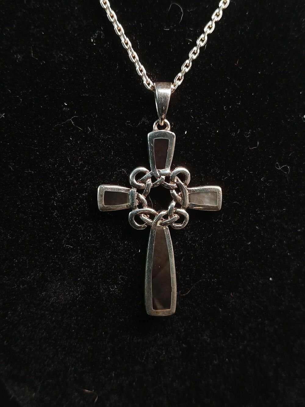 Sterling Silver Abalone Kit Health Cross Necklace 16”